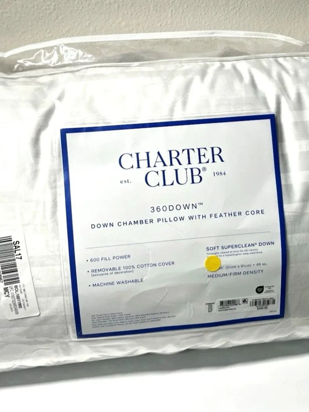 Charter Club 360 Down Chamber Pillow with Feather Core Medium / Firm (KING SIZE)